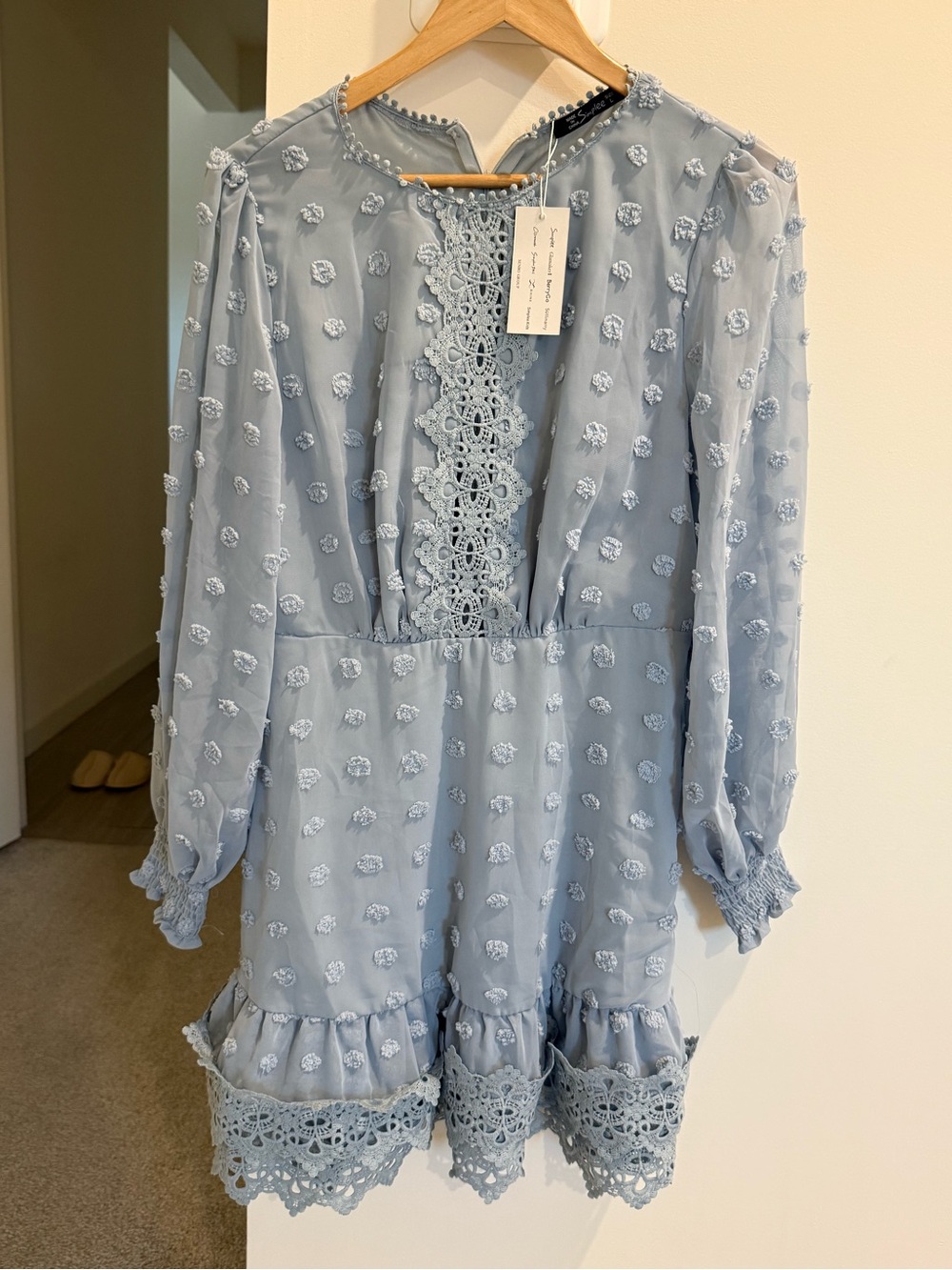 Simple Light Blue Lace-Trim Romper Dress